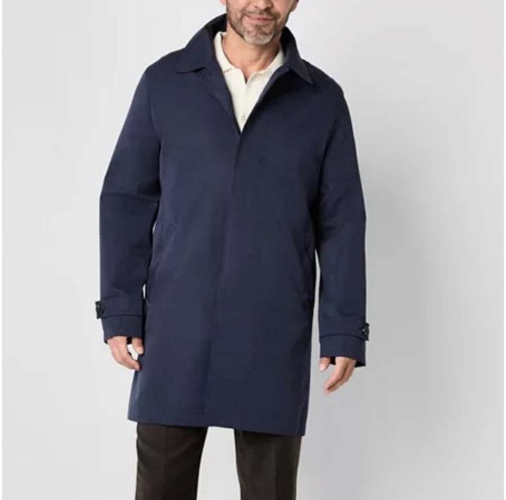 Stafford Regular Fit Size Large Lightweight Navy Trench Coat Rain Jacket NWT